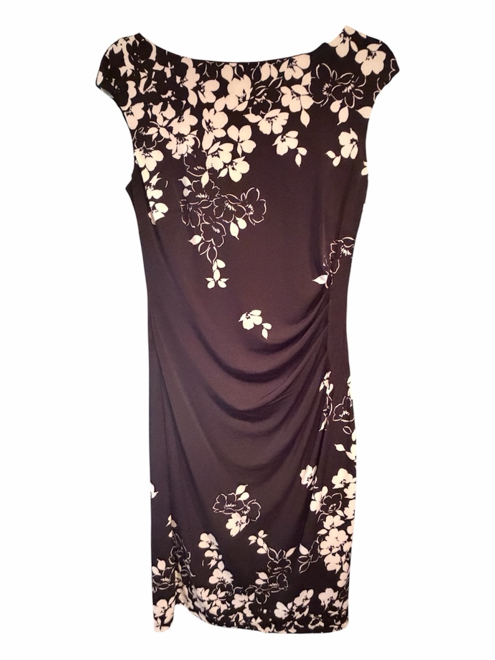Lauren Ralph Lauren Floral Ruched Sheath Dress Size 6 Black Ivory